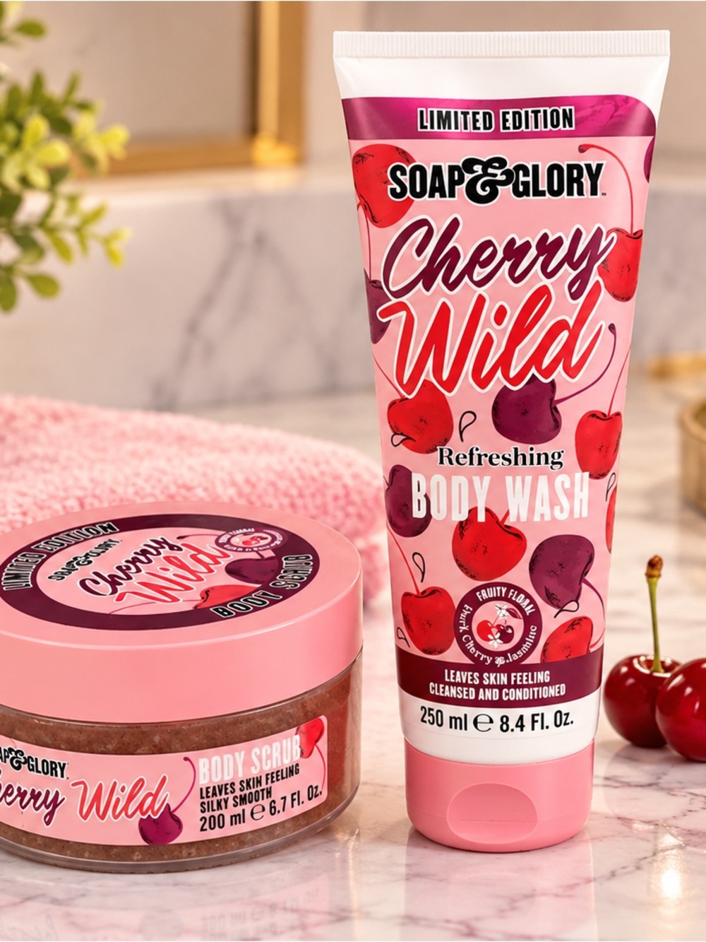 Soap & Glory Cherry Wild Body Wash & Body Scrub Limited Edition